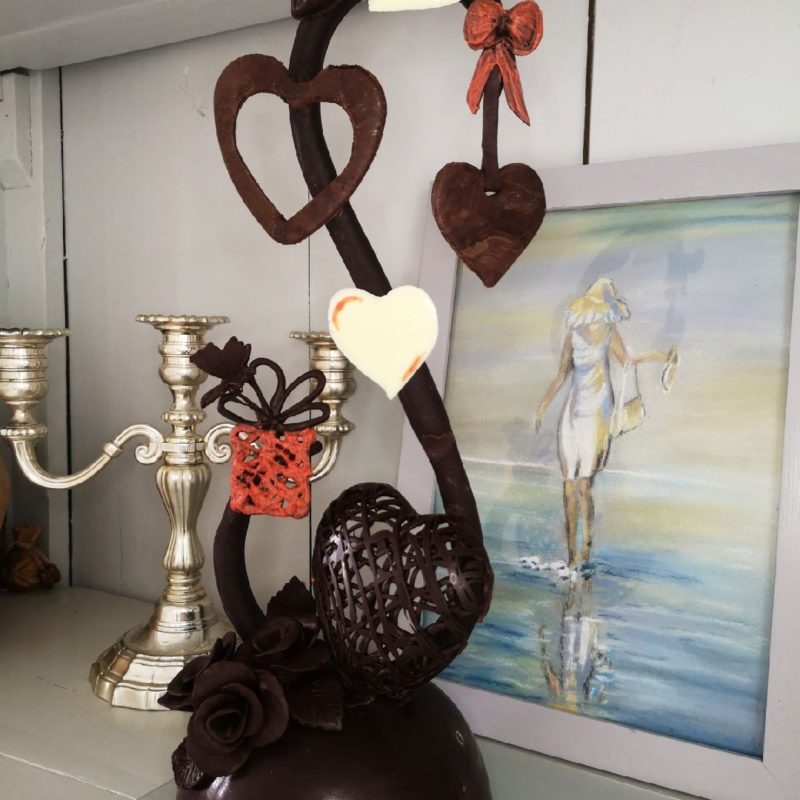 a sculpture en chocolat, Saint Valentin, créations en chocolat